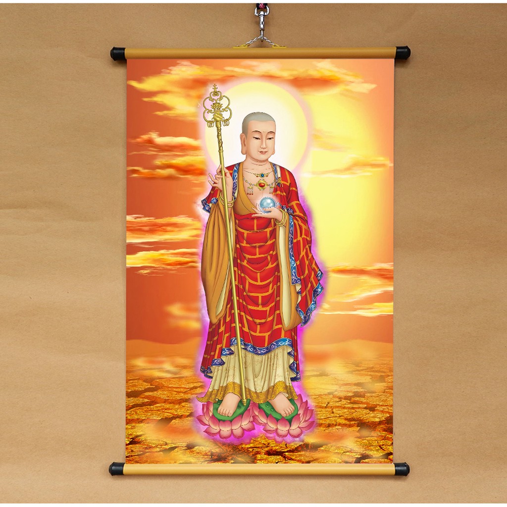 Tranh Địa Tạng Bồ Tát 40x60cm treo tường bằng vải cao cấp, dày dặn