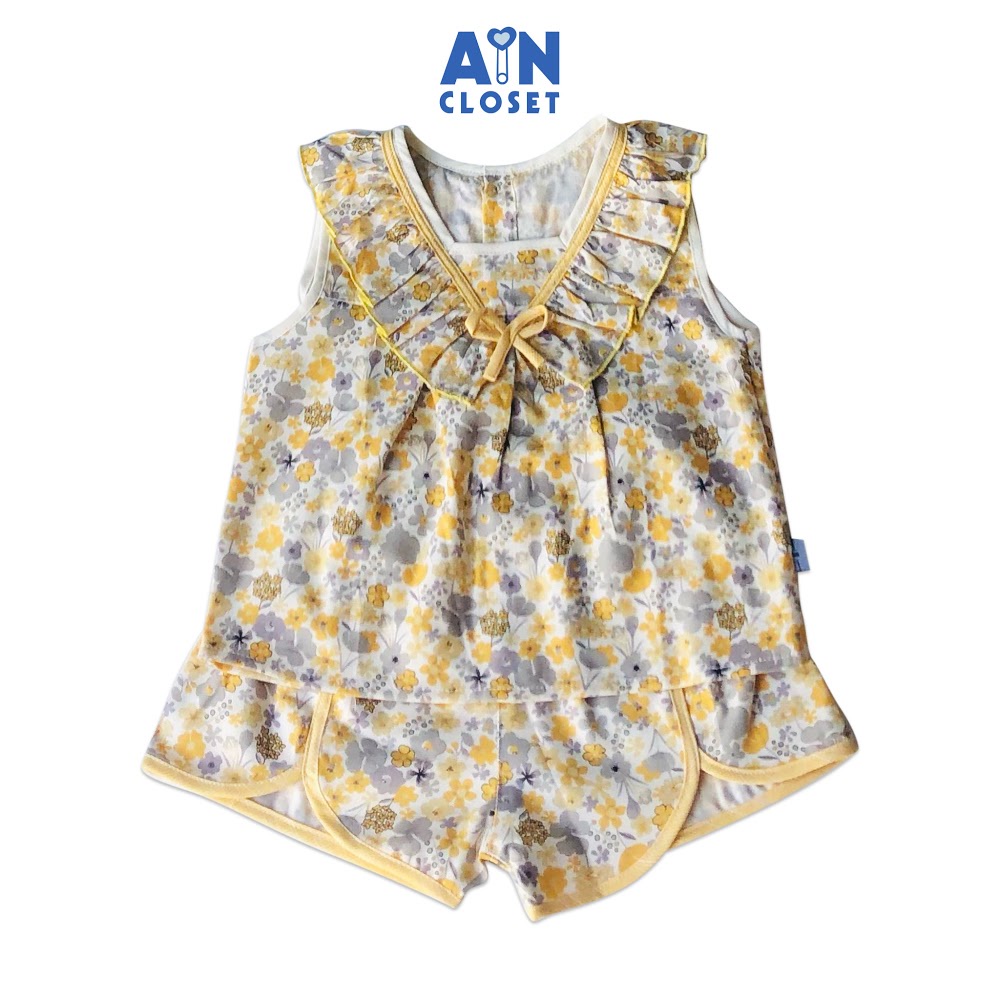 Bộ quần áo bé gái họa tiết Hoa vàng xám cotton - AICDBGUZJUHT - AIN Closet