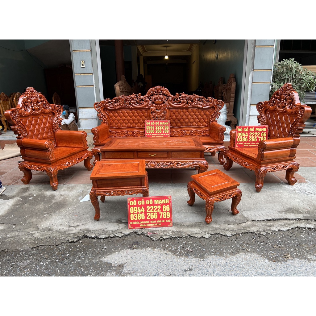 Bộ Bàn Ghế Hoàng Gia Hương Đá Đục Trám Chân 12 Hàng víp