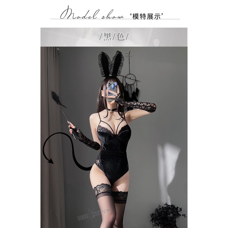 Cosplay nàng thỏ, bodysuit dây khoét ngực đen/đỏ LL2375 / COSPLAY THỎ NHUNG | BigBuy360 - bigbuy360.vn