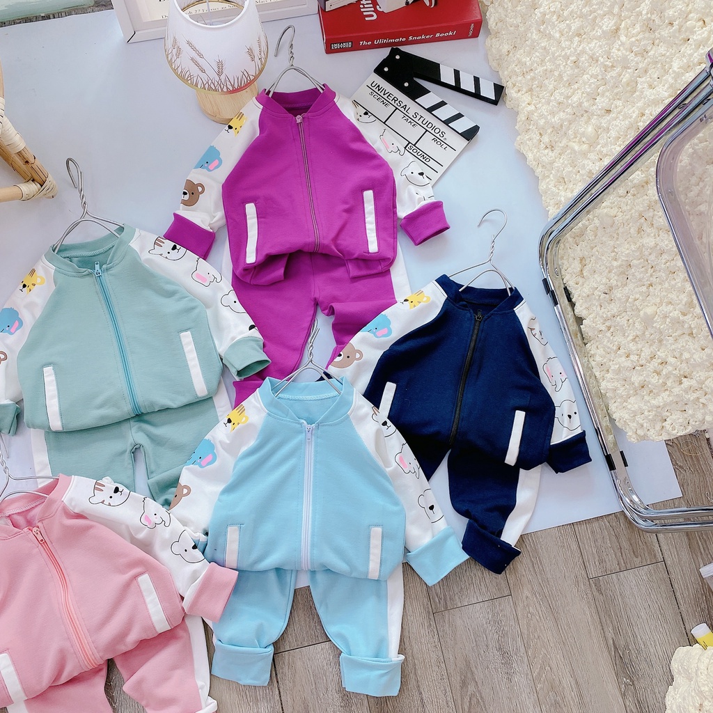 Bộ thu đông dài tay khóa kéo cho bé từ 8-18kg