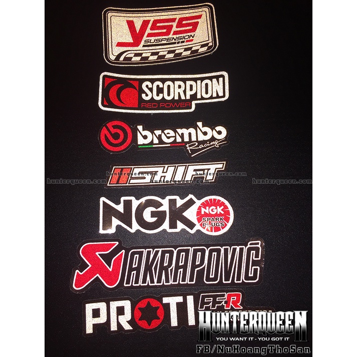 Trọn bộ 7 logo trắng đỏ phản quang. Decal 3M của Mỹ, cao cấp không bay màu. Sticker hình dán chống nước