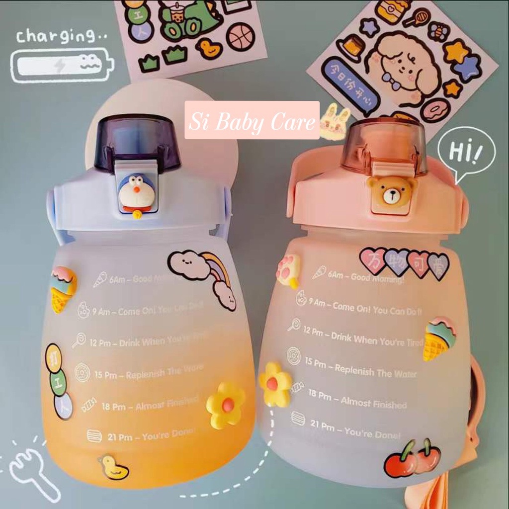 FS Bình Nước 1200ML Có vạch Báo Giờ Uống Nước Dễ Thương