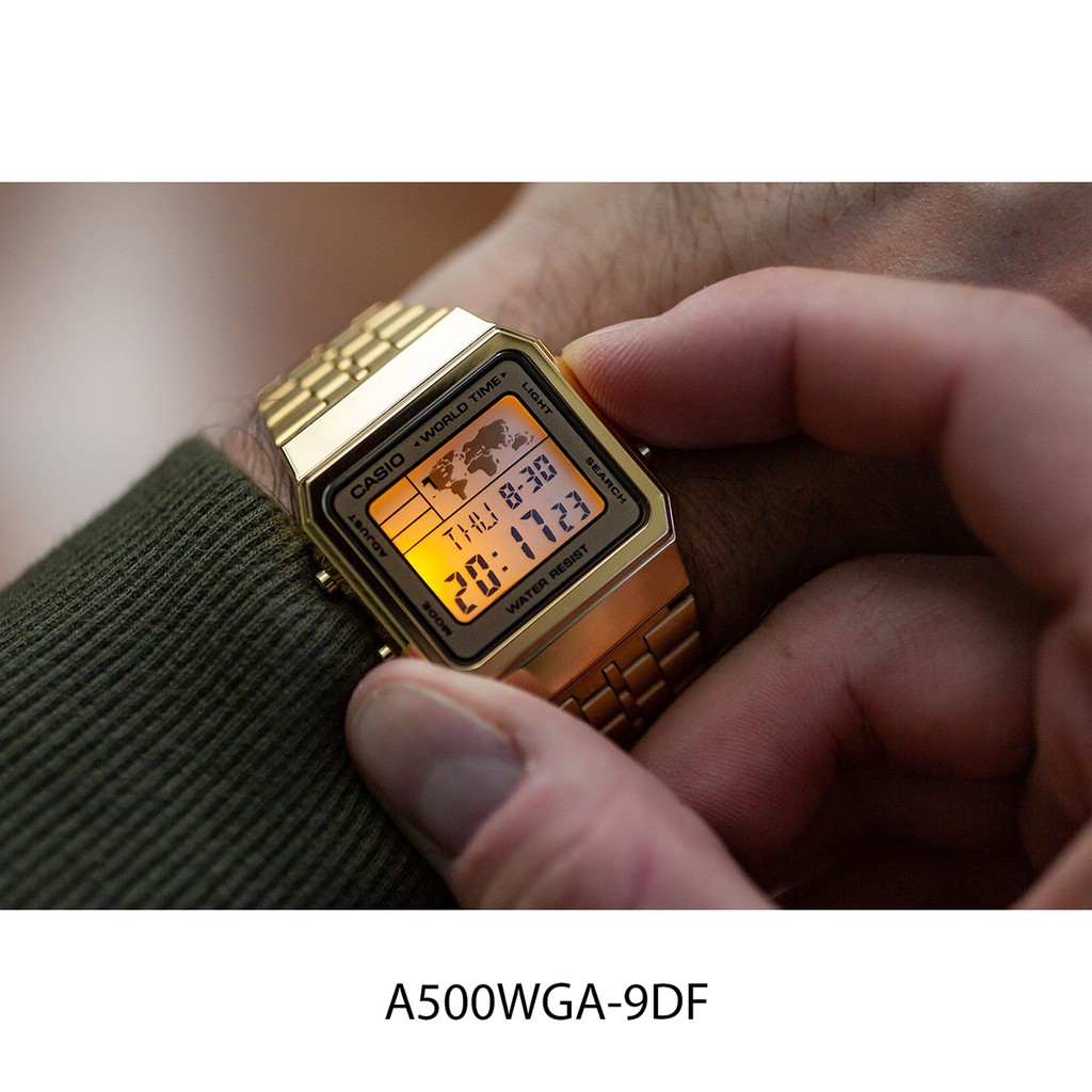 Đồng hồ Unisex Nam - Nữ Casio A500WGA-9DF - Dây kim loại Mạ vàng Sang trọng