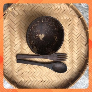 Bộ Bát gáo dừa nhỏ và Muỗng nĩa gỗ mun