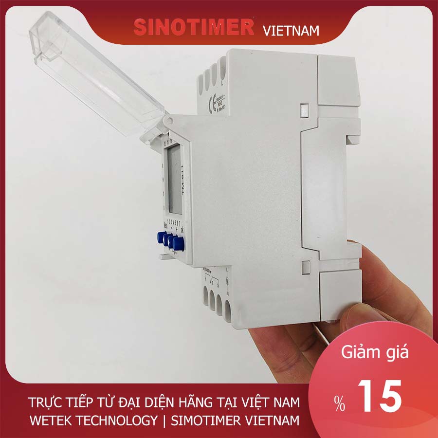 Timer 24h 7 ngày Sinotimer TM 611, 16A, cài theo 1 phút, 58 chương trình on off mỗi ngày, hàng loại công nghiệp