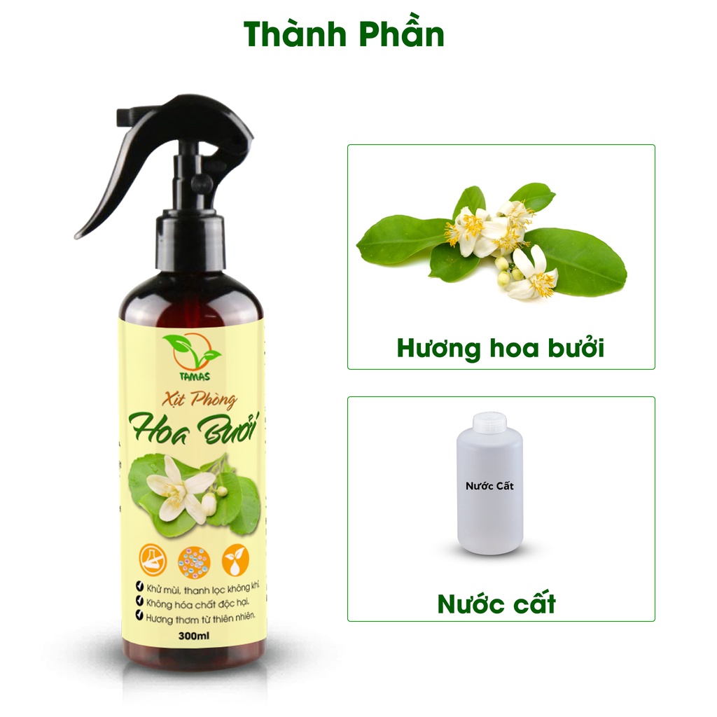 Xịt thơm phòng hương hoa Bưởi, khử mùi, làm thơm phòng, thư giãn, giải tỏa căng thẳng, thành phần 100% từ thiên nhiên.