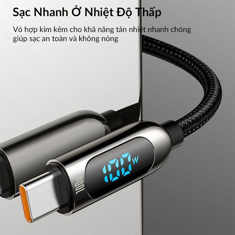 Dây Sạc Nhanh Dual Type-C Baseus Display Fast Charging Data Cable PD 100W, 20V/5A Dùng Cho Macbook, iPad Pro, Xiaomi