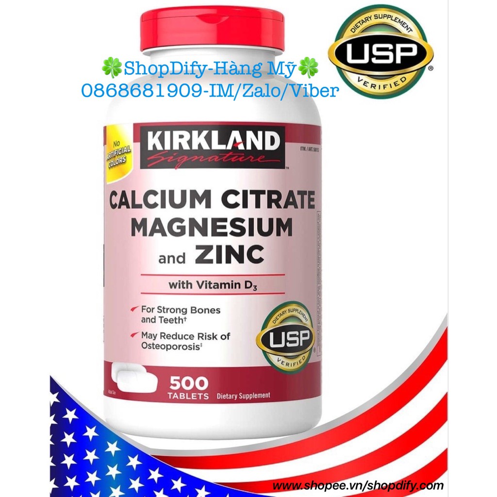 {Date mới} Viên Uống Bổ Sung Canxi KIRKLAND CALCIUM CITRATE MAGNESIUM and ZINC With Vitamin D3 Hộp 500 Viên Của Mỹ