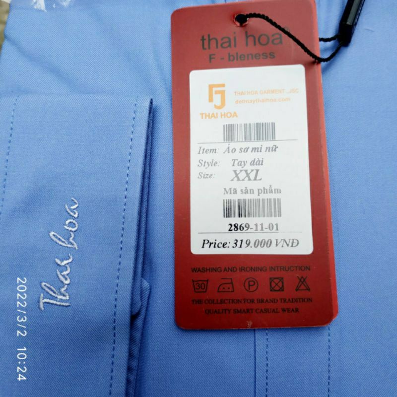 Áo Thái Hòa  màu xanh dương vải siêu mịn mát 2869-11