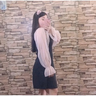 Bigsize Đầm phối tay lưới phồng