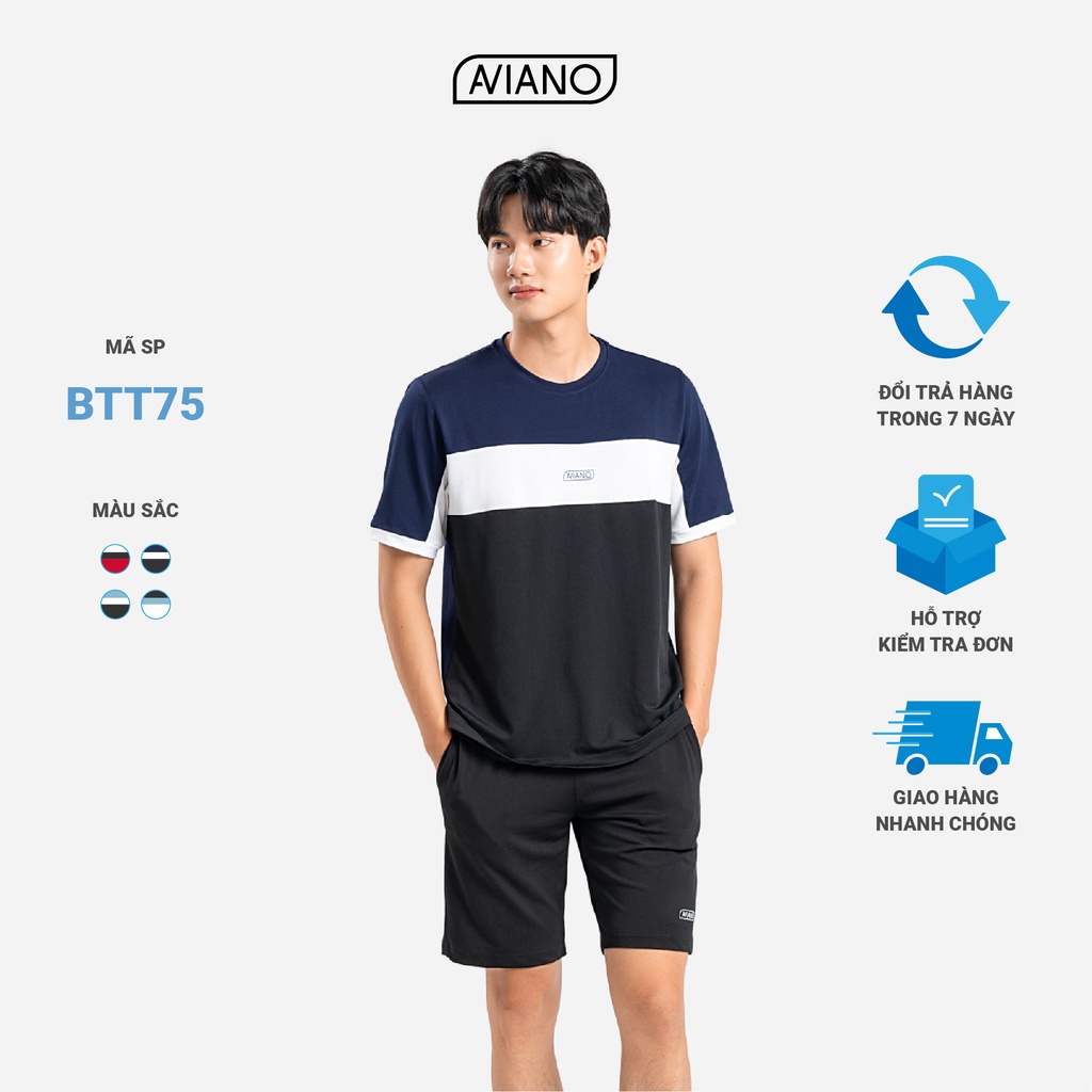 Bộ Thể Thao Nam AVIANO, Bộ Đồ Nam Cổ Tròn Tay Ngắn Kiều Dáng Thời Trang