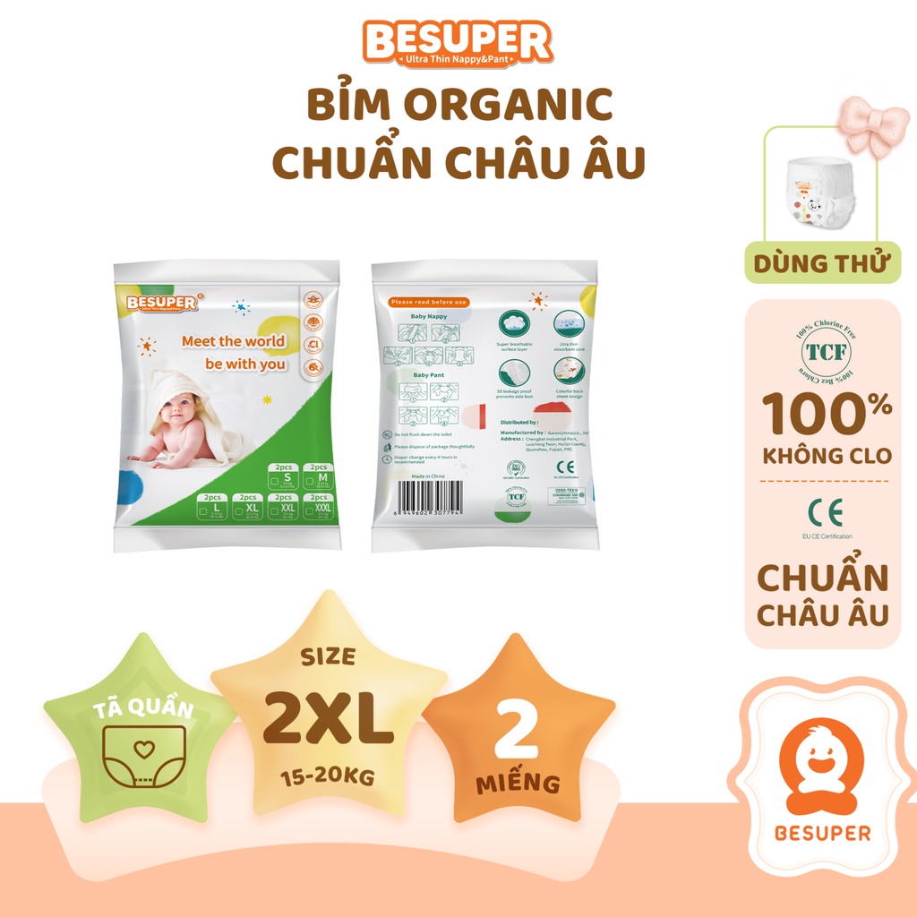 Tã quần BeSuper hàng chính hãng, siêu nhẹ, thiết kế chun bụng co dãn đủ size 3-25kg