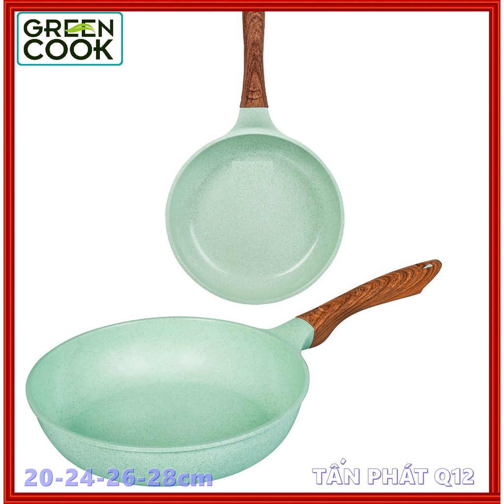 CHẢO ĐÚC MEN ĐÃ xanh ngọc green cook 20/24/26/28cm (ĐÁY TỪ)