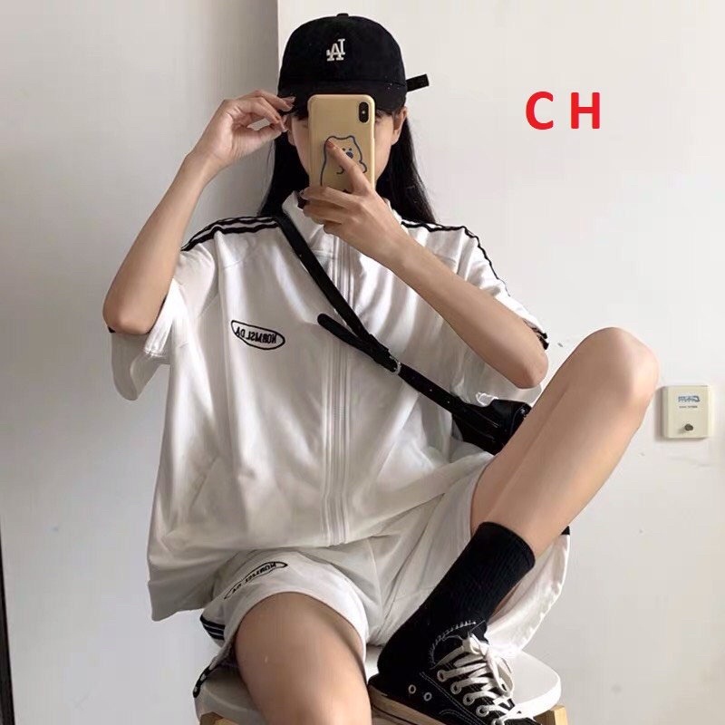 Set bộ nam nữ thể thao 3 vạch mặc mùa hè, chất cotton mát mịn