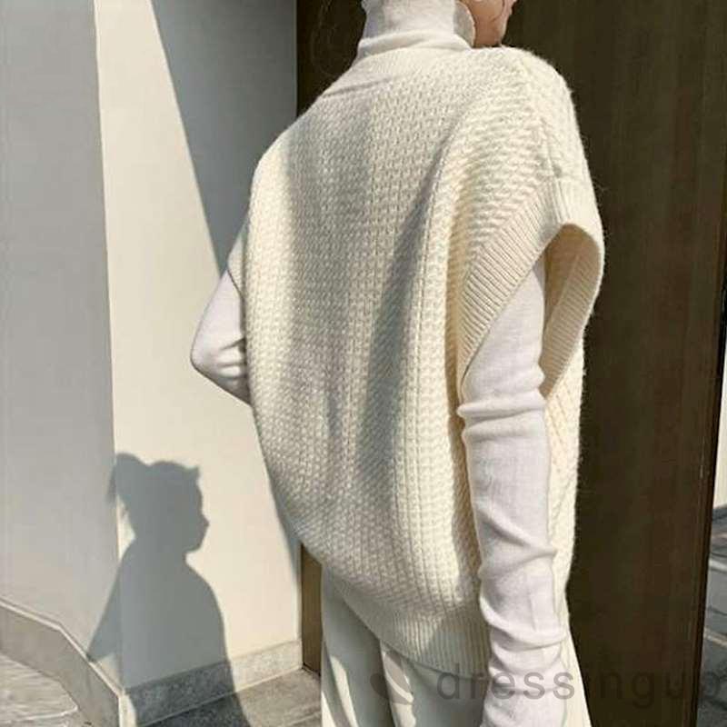 Áo Dệt Kim Không Tay Dáng Rộng Màu Trơn Kiểu Dáng Đơn Giản Trẻ Trung Cho Nữ | BigBuy360 - bigbuy360.vn