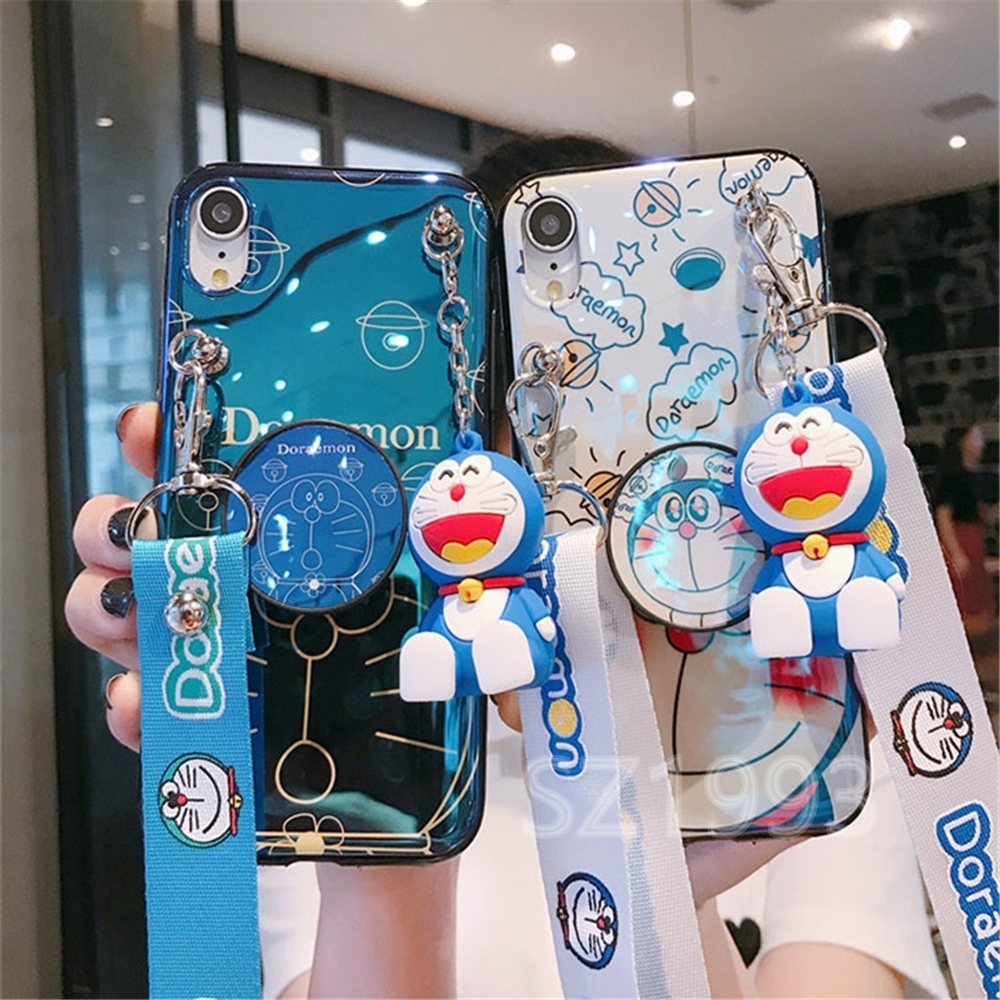 DORAEMON Bộ ốp lưng samsung Điện Thoại Phối Hình Doreamon Thời Trang + Giá Đỡ + Dây Đeo Dành Cho Samsung J7 Pro J3 Pro J4 Plus J7 Prime J2 Prime J6 2018 J4 2018 J2 Pro 2018 J7 Plus A8 2018 A7 2018