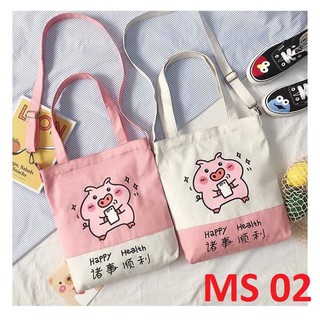 Túi tote vải thô heo hồng cute [MS02]