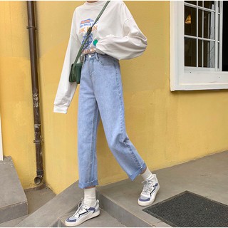QUẦN JEANS SUÔNG XANH NHẠT MOM JEANS BASIC