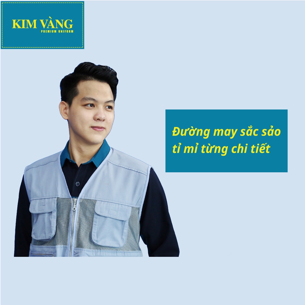 Áo ghile kĩ sư, đồng phục bảo hộ lao động chất liệu kaki TC phối lưới phản quang 3M cao cấp - Màu xám