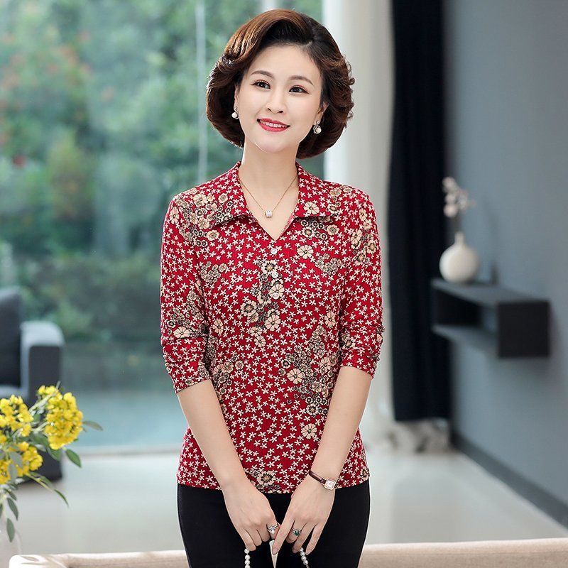 Áo thun tay dài dáng rộng thời trang cho phụ nữ trung niên