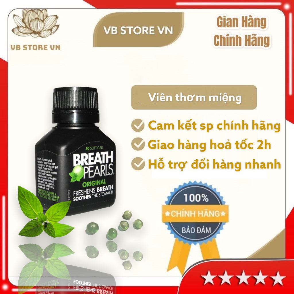 🔆 Viên thơm miệng Breath Pearls, giảm mùi miệng cho người lớn, phụ nữ và bé trên 6 tuổi xuất xứ australia