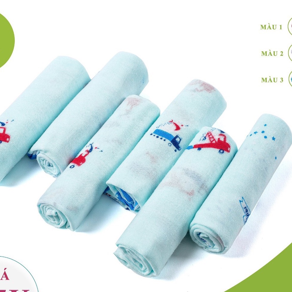 Khăn sữa cotton sợi tre mềm mại, an toàn cho bé in họa tiết kích thước 30x30 hộp 6c Mipbi