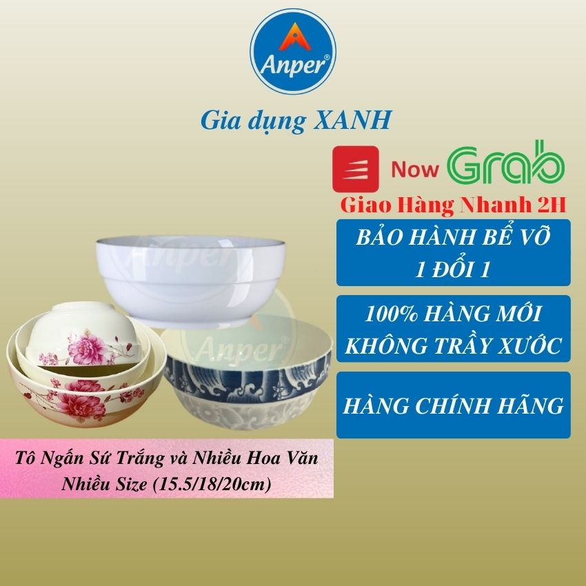 Combo 2 tô sứ 3 bát sứ ANPER ngấn dày 15cm18cm20cm  ăn cơm ăn mì ăn phở  chén dĩa dễ thương