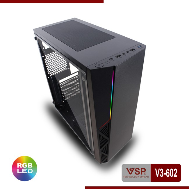 Vỏ Case VSP V3-602 Có Sẵn LED RGB Và nắp hông Trong Suốt