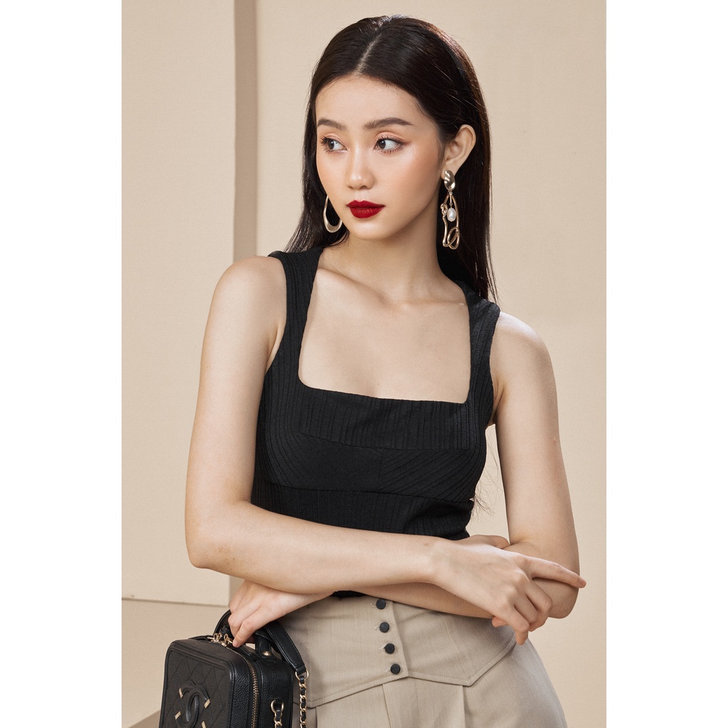 EVERLUXE - Áo 2 dây cổ vuông bodysuit thun len