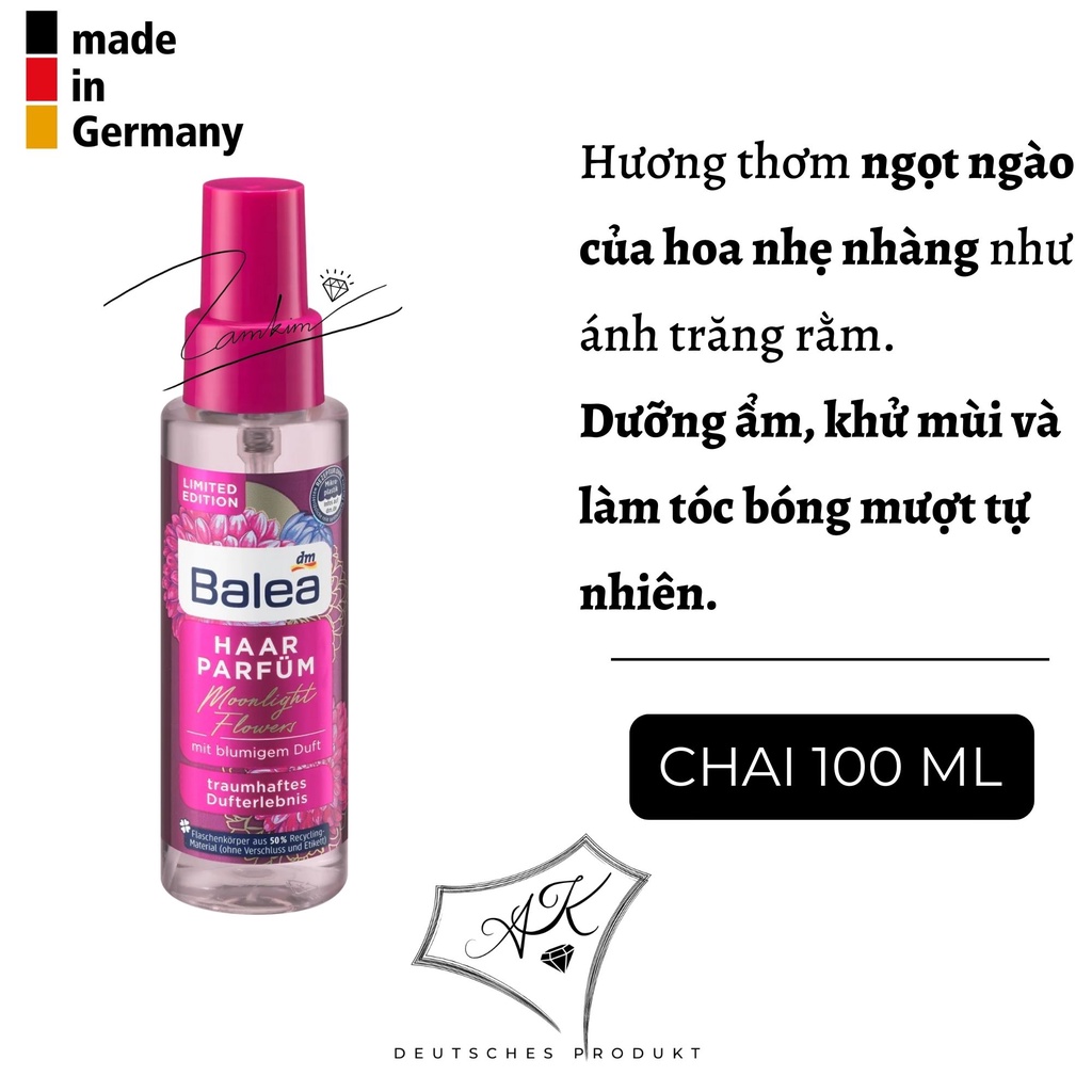 Nước hoa xịt tóc, khử mùi, dưỡng ẩm Balea - 100ml