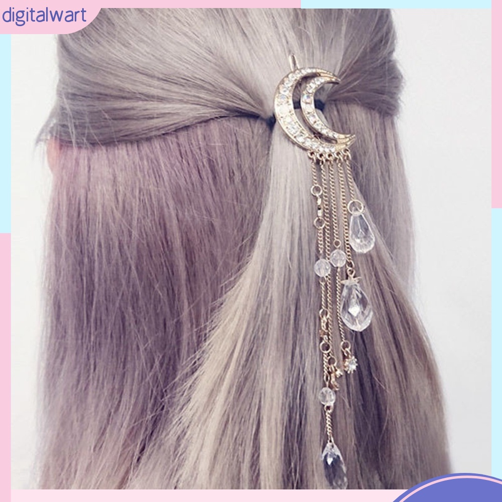 Kẹp Tóc Hình Mặt Trăng Đính Đá Phong Cách Retro Cho Nữ