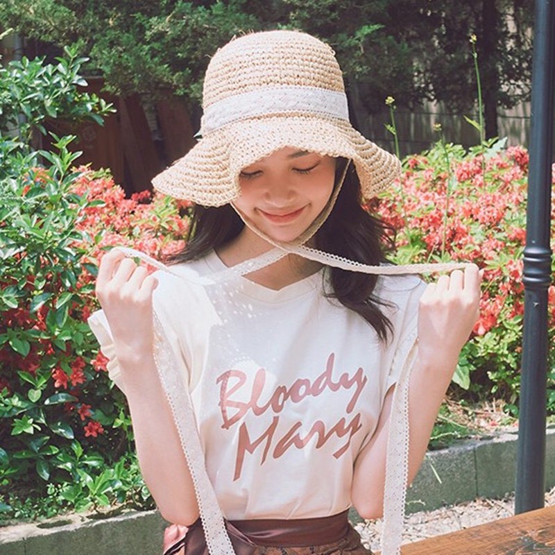 Mũ Nón Cói Đi Biển vành rộng chống nắng vintage Tiểu Thư Mẫu Mới thắt nơ Quảng Châu K3t5