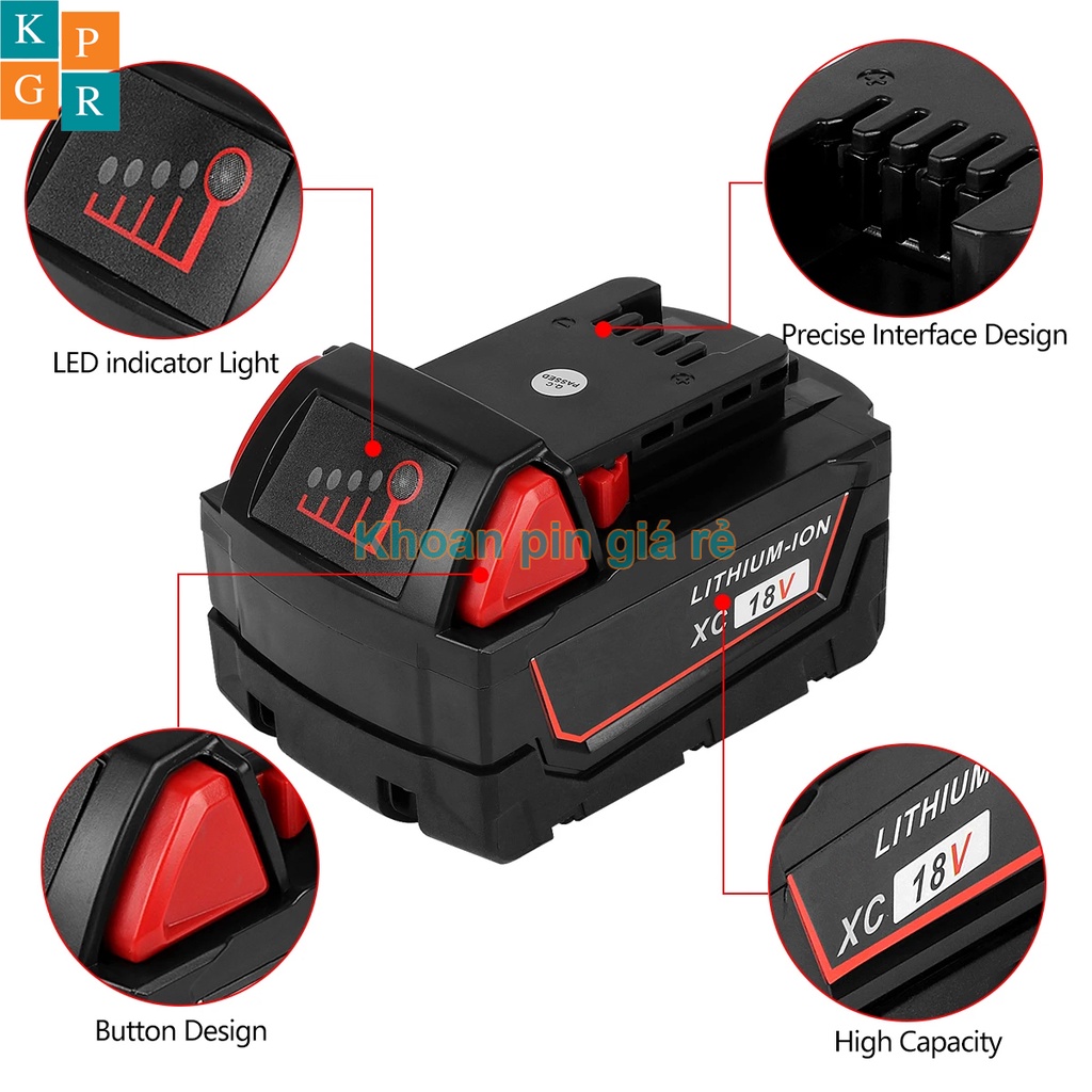 KPGR Vỏ pin Milwaukee 18V 5S2P Li-ion 3.7V nhận sạc zin