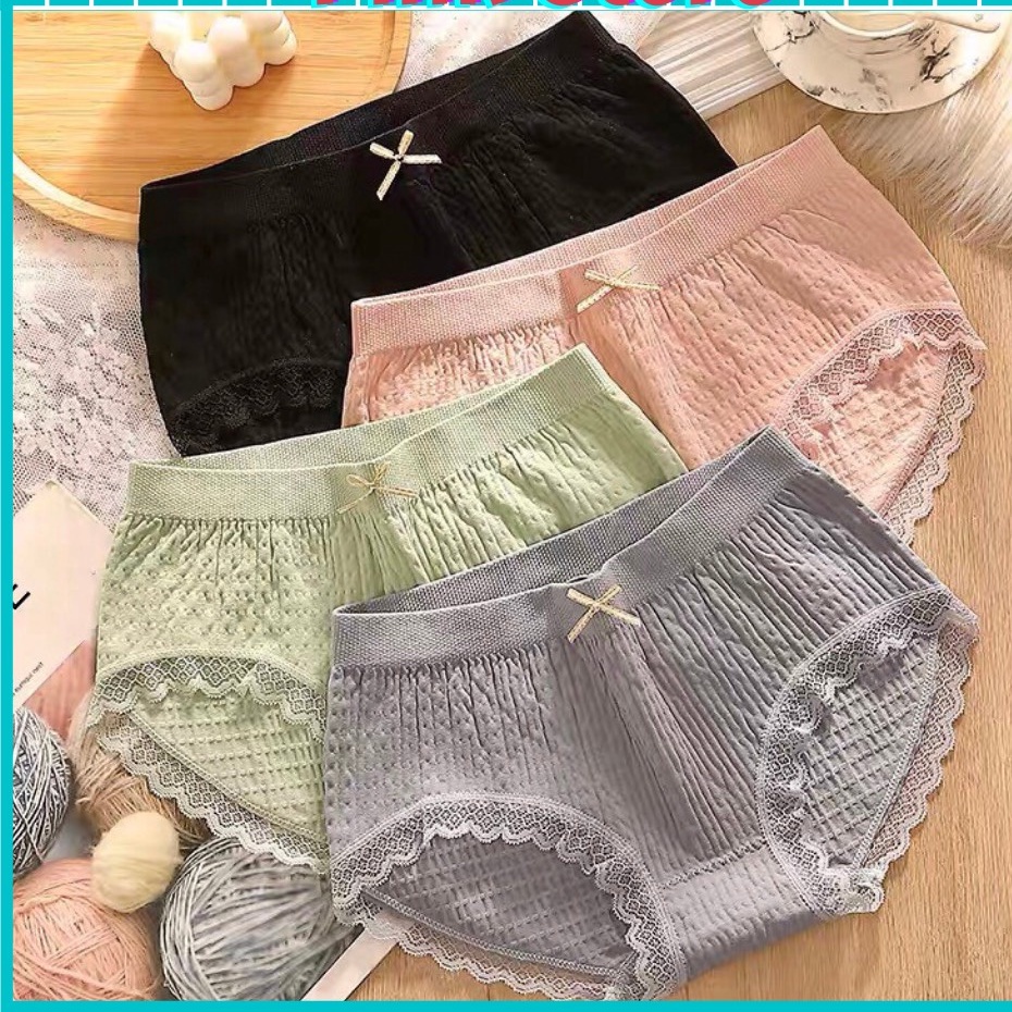 Quần Lót Nữ Cotton Dệt Kim 100% kháng khuẩn thoáng mát đính nơ xinh tôn vòng 3 gợi cảm KIMCHIBIKINI QL005