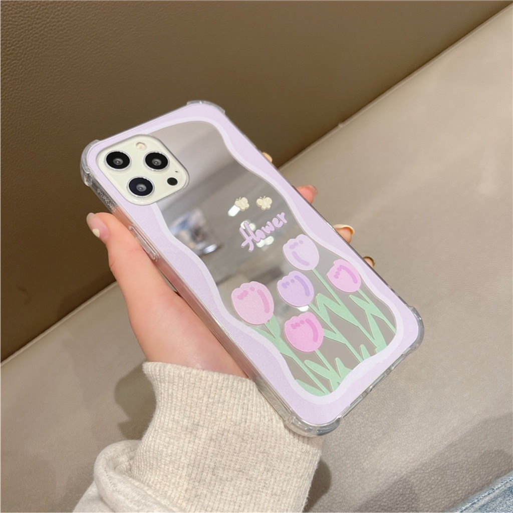Ốp Lưng Gương Chống Sốc Purple Flowers - O036