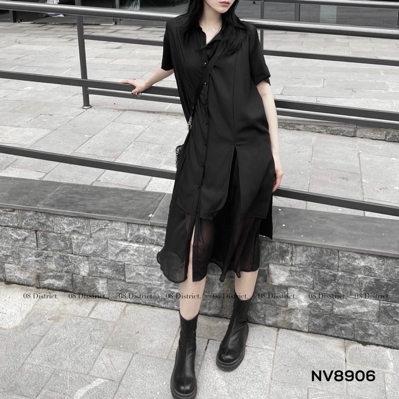 Váy suông pha voan xẻ tà cao(NV8906)