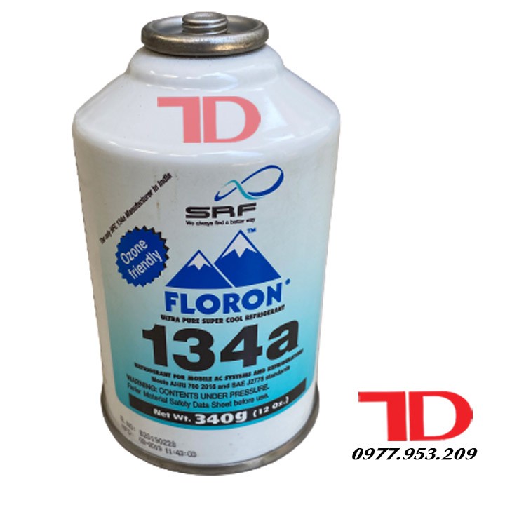 Môi chất lạnh R134, Gas lạnh R134 Ấn Độ Floron lon 340g