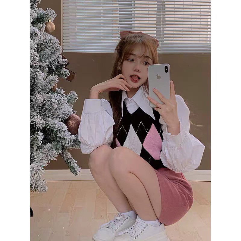 Áo croptop gile nữ len mỏng hình quá trám ghi lê Ulzzang mặc 4 mùa | BigBuy360 - bigbuy360.vn