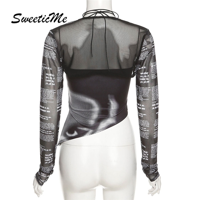 Áo Thun Tay Dài Dáng Ôm In Họa Tiết Thời Trang Cho Nữ