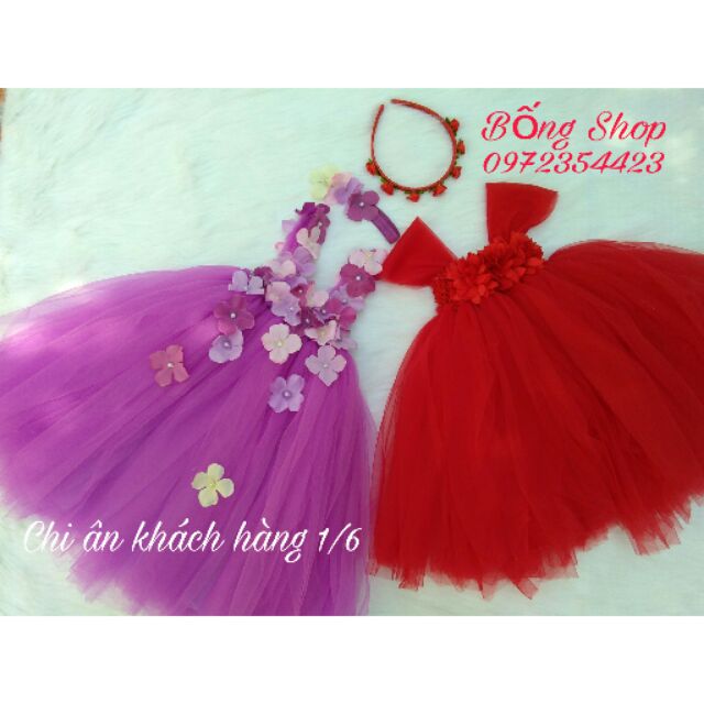 Combo 2 đầm tutu tím + đỏ