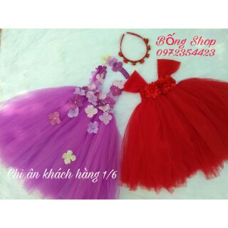 Combo 2 đầm tutu tím + đỏ