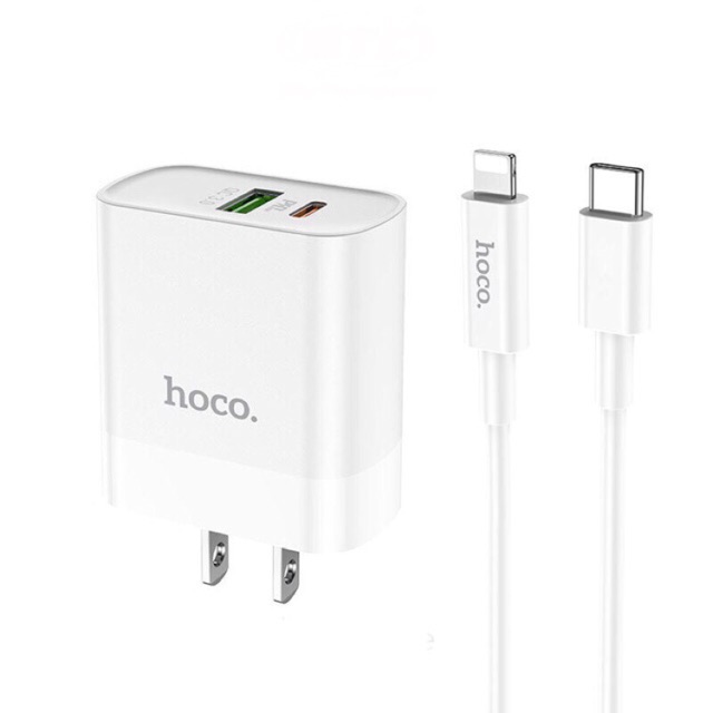 Sạc nhanh iphone 18W 2 cổng USB và pd kèm cáp type c đến lightning Hoco C80 chính hãng