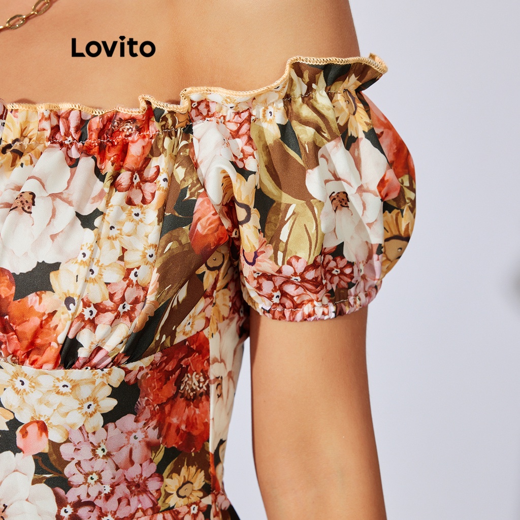 [Hàng có sẵn] Đầm Hoa Xẻ Tà Phía Trước Kiểu Dáng Thanh Lịch L29LD045 (Nâu)