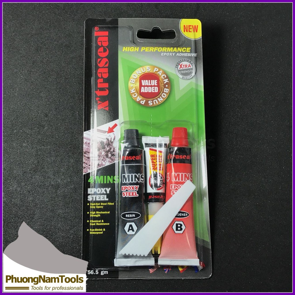 Keo dán sắt đa năng X'traseal Epoxy 4 Phút (Keo AB, màu xám)
