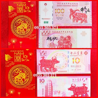 [Tết 2021] Tiền Con Trâu Macao 10 100 Patacas Kỷ Niệm  - Tặng Kèm Bao Lì Xì 2021