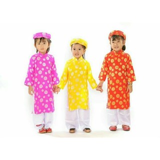 Bộ Áo dài gấm thái thái tuấn cho bé gái ( bộ áo dài + mấn)