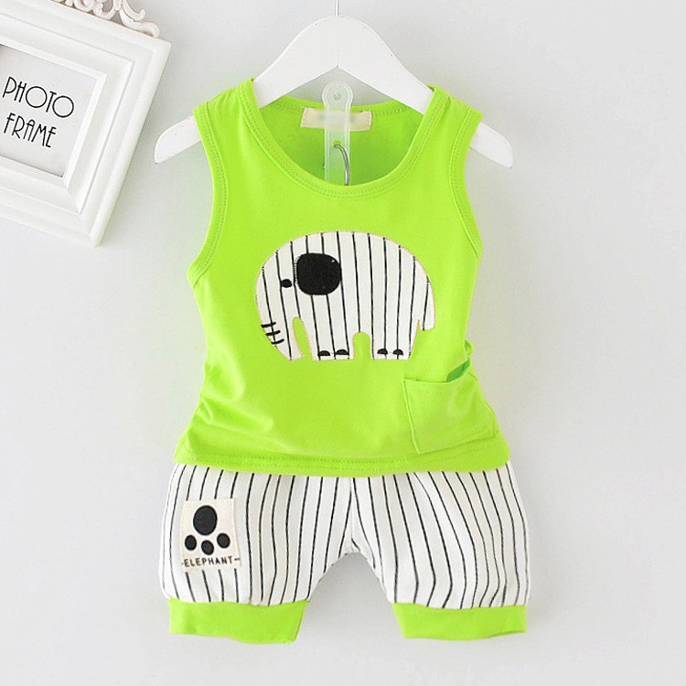 Bộ Đồ Thể Thao Hai Mảnh Áo Sát Nách Phối Quần Short Vải Cotton Thấm Hút Mồ Hôi In Hoạt Hình Voi Thời Trang Mùa Hè Cho