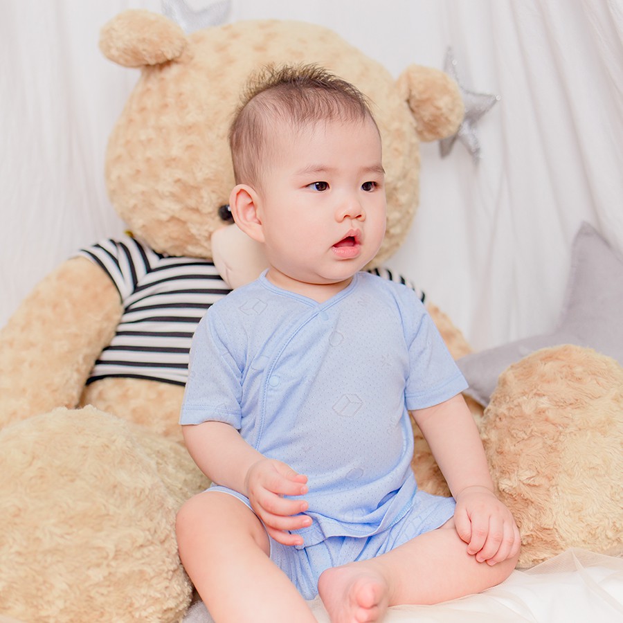 Bộ quần áo sơ sinh sợi tre FatherCare cài lệch - Cộc tay - Hình khối FC200