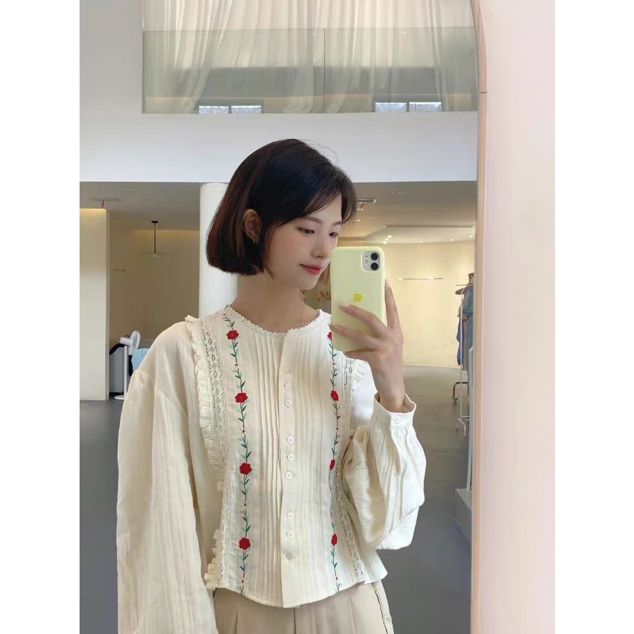 [Mã FAMARAL1 giảm 10K đơn 50K] ÁO THÊU HOA SƠMI LI REN SIÊU SIÊU ĐẸP